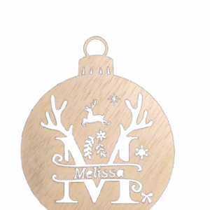 Unieke Gepersonaliseerde Houten Kerstbal - Met Jouw Letter En Gewei